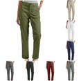 thumbnail image 1 of XAOFW Cargo Pants Women Solid Color Straight Leg Trousers High Waist Comfort Fit Work Pants With Side Pockets Trendy Bottom L, 1 of 6