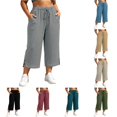 thumbnail image 1 of XAOFW Casual Capri Pants For Women Loose Fit Straight Leg Trousers High Waisted Work Pants With Pockets Trendy Bottom XXXXL, 1 of 8