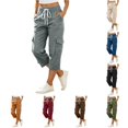 thumbnail image 1 of XAOFW Casual Elastic Waist Capri Pants For Women Solid Color Loose Fit Wide Leg Cargo Trousers Breathable Bottom XL, 1 of 4