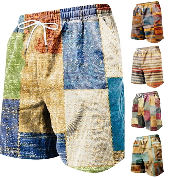 XAOFW Casual Printed Mens Shorts Plaid Vacation Loose Fit Beach Shorts For Men Comfortable Bottom XL