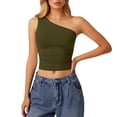 thumbnail image 1 of XAOFW Casual Sleeveless One Shoulder Tank Tops For Womens Solid Color Fitting See Through Camisoles Beach Vacation Versatile Tops, 1 of 5