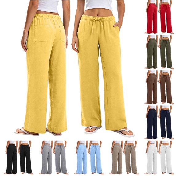 XAOFW Casual Wide Leg Pants For Women Relaxed Fit Solid Color Elastic Waist Flowy Trousers For Everyday Wear Stylish Bottoms S