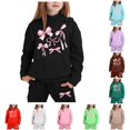 thumbnail image 1 of XAOFW Child Toddler Boys Girls Outfits Long Sleeve Bowknot Printed Warm Hoodie Pullover Tops Jogger Pants Kids 2 Piece Tracksuit Sets Comfortable Clothes Sets 2-3 Years, 1 of 4