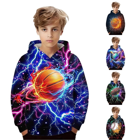 XAOFW Children Hoodies Fashion Fashion Printed Long Sleeve Hooded Sweatshirt Casual Sports Pullover Hoodies With Pocket For Boys Breathable Tops 10-12 Years