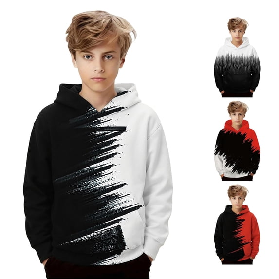 XAOFW Children Hoodies Fashion Gradient Printed Long Sleeve Hooded Sweatshirts Casual Sports Pullover Hoodies With Pocket For Boys Stylish Tops 6-7 Years