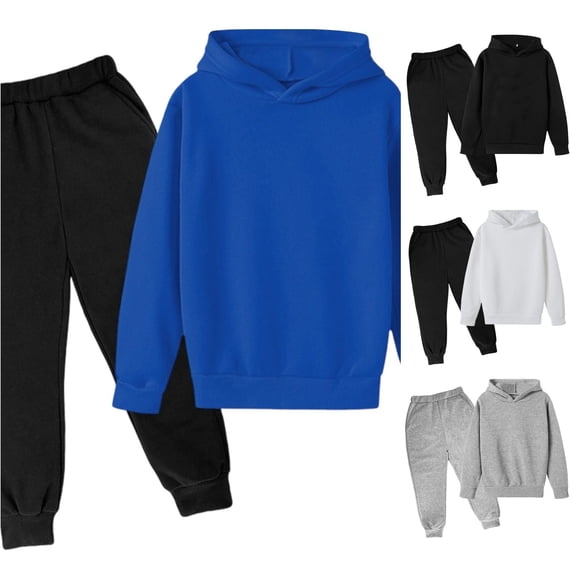 XAOFW Children Kids Casual Outfits Solid Color Long Sleeve Hoodie Pullover Sweatshirt Tracksuit Jogger Sweatpants Unisex 2 Pc Sweatsuit Sets Soft Clothing Sets 11-12 Years
