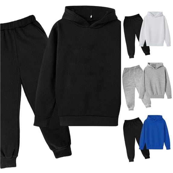 XAOFW Children Kids Casual Outfits Solid Color Long Sleeve Hoodie Pullover Sweatshirt Tracksuit Jogger Sweatpants Unisex 2 Pc Sweatsuit Sets Stylish Clothing Sets 3-4 Years