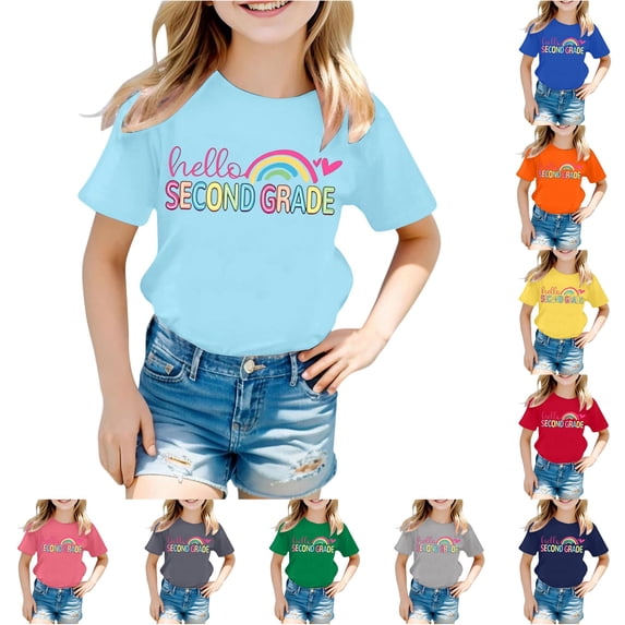 XAOFW Children'S Back To School T Shirts Casual Letter Printed Round Neck Short Sleeved Tees Boys Girls First Day Of School Shirt Comfortable Tops 0-1 Years