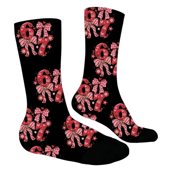 XAOFW Children Sock Valentine Bow Tie 6 7 Number Printed Fabric Durable Design Fashionable Cozy Party Night Socks