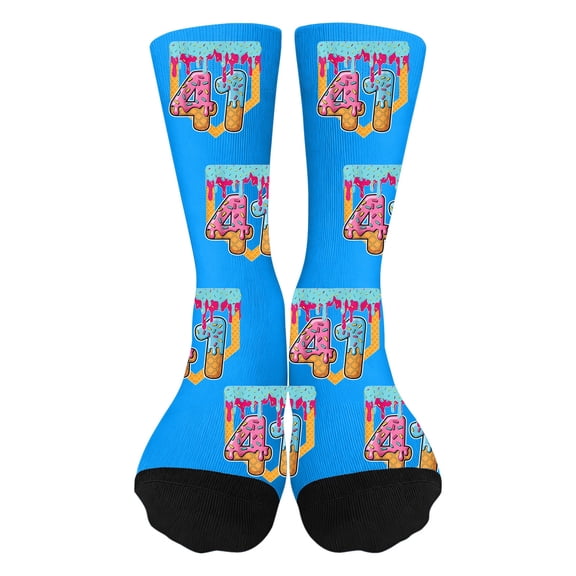 XAOFW Children Socks Ice Cream Themed 4 1 Number Print Boys Girls Ankle Grip Toddlers Fashionable Cozy Party Night Sock