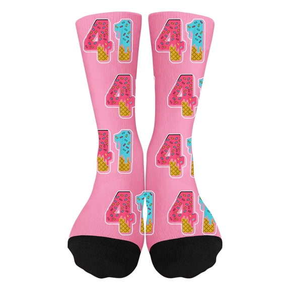 XAOFW Children Socks Ice Cream Themed 4 1 Number Print Boys Girls Crew Length Grip School Fashionable Cozy Party Night Sock