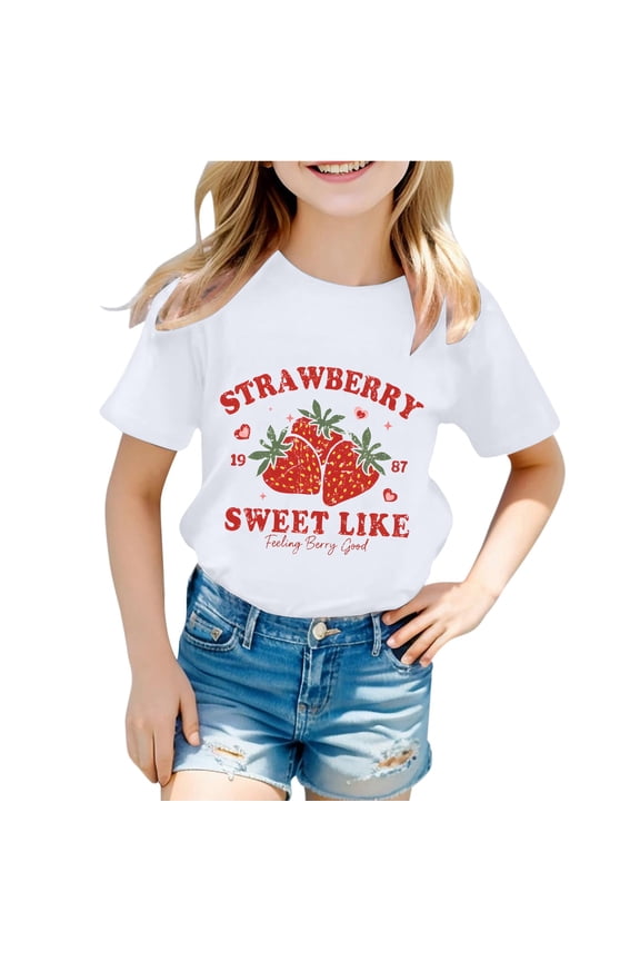 Children's Casual T Shirts Fashionable Letter Print Tees Round Neck Short Sleeved T-Shirt For Everyday Wear Trendy Top 10-11 Years