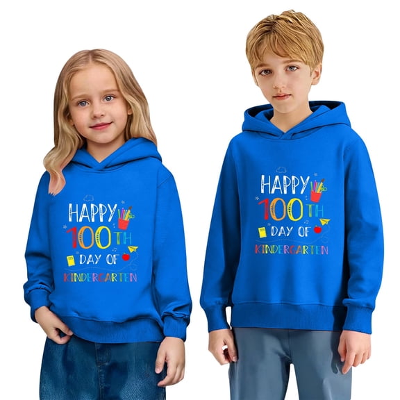 XAOFW Children's Hoodies Sweatshirts 100 Days Of School Print Fashionable Hoodie Everyday Relaxed Fit Pullover Long Sleeve Hooded Sweatshirt Stylish Comfortable Outdoor Activities Tops