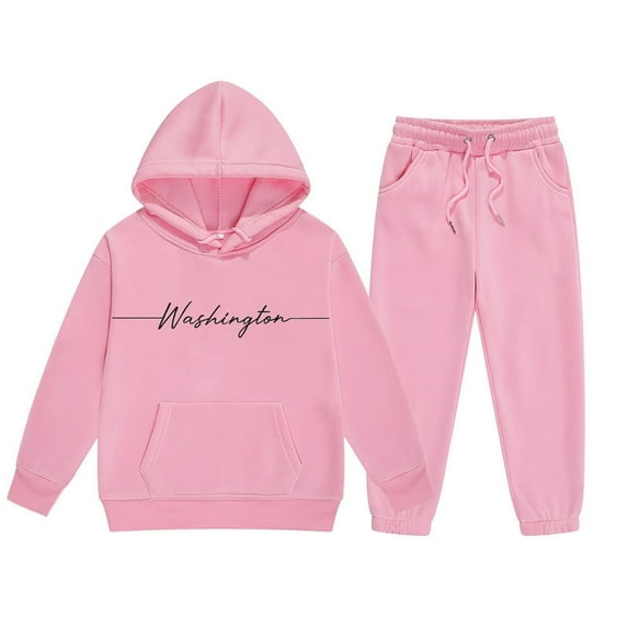 XAOFW Children's Middle And Large Children's Long Sleeved Letter Print Hooded Top Sweater Pants Set