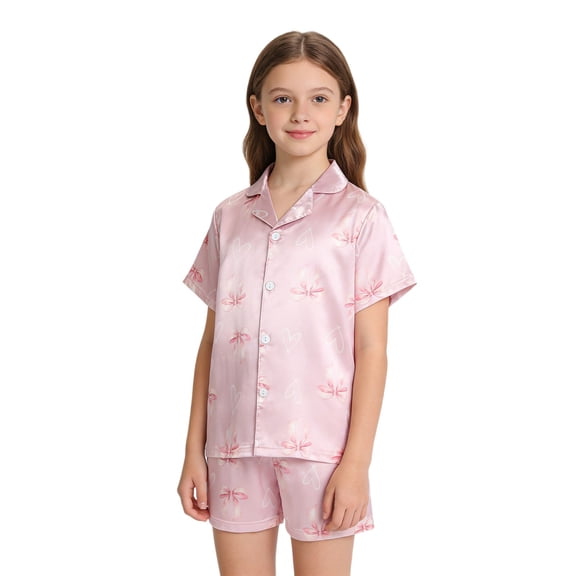 XAOFW Children's Outfits Sets Valentines Day Cartoon Animal Print Short Sleeve Lapel Top Shorts Outfit Everyday Comfort Fit Set Outdoor Activities Soft Breathable Clothing Sets