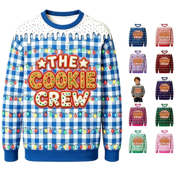 XAOFW Christmas Boys Sweatshirts Long Sleeve Crew Neck Plaid Christmas Lights Print Sweatshirts Toddler Kids Soft Cozy Fall Winter Pullover
