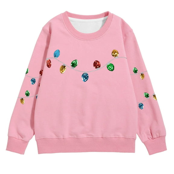 XAOFW Christmas Kids Sweatshirts Girls Pocket Winter Fuzzy Season Festive Long Sleeve O-Neck Printing Loose Fashionable Comfortable Outdoor Holiday Vacation Tops