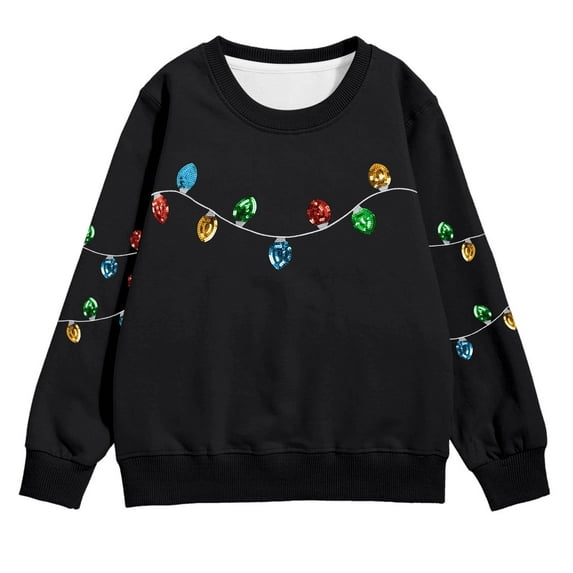 XAOFW Christmas Kids Sweatshirts Girls Pocket Winter Fuzzy Season Festive Long Sleeve O-Neck Printing Loose Fashionable Comfortable Outdoor Holiday Vacation Tops