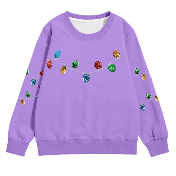 XAOFW Christmas Kids Sweatshirts Girls Pocket Winter Fuzzy Season Festive Long Sleeve O-Neck Printing Soft Cozy Casual Daily Wear Pullover