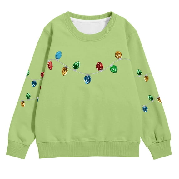 XAOFW Christmas Kids Sweatshirts Girls Pocket Winter Fuzzy Season Festive Long Sleeve O-Neck Printing Soft Cozy Casual Daily Wear Pullover