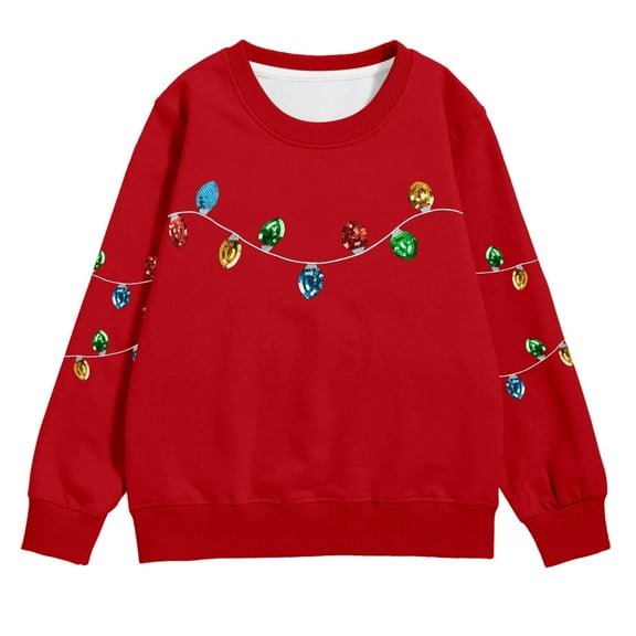 XAOFW Christmas Kids Sweatshirts Girls Pocket Winter Fuzzy Season Festive Long Sleeve O-Neck Printing Soft Cozy Casual Daily Wear Pullover