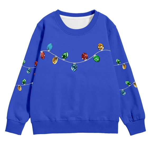 XAOFW Christmas Kids Sweatshirts Girls Pocket Winter Fuzzy Season Festive Long Sleeve O-Neck Printing Stylish Leisure Home Club Party Pullover