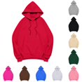 thumbnail image 1 of XAOFW Cozy Hoodies For Women Solid Color Long Sleeve Hooded Sweatshirt With Pocket Relaxed Fit Pullover Hoodies Trendy· Tops S, 1 of 4