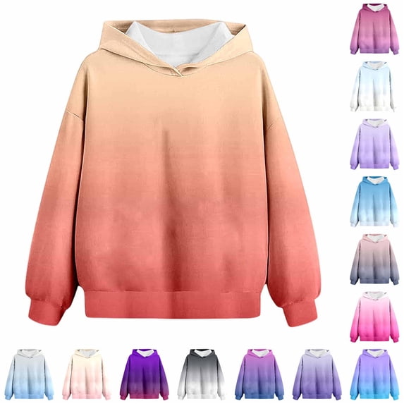 XAOFW Cozy Kids Hoodies For Girls Boys Long Sleeve Gradient Hooded Sweatshirts Lightweight Pullover Hoodies Trendy Tops 5-6 Years