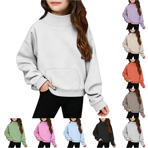 XAOFW Cozy Mock Neck Sweatshirt For Girls Solid Color Long Sleeve Sweatshirts Soft Lightweight Winter Pullover For Kids Everyday Wear Versatile Tops 5-6 Years