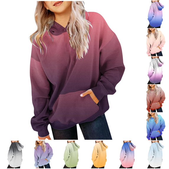 XAOFW Cute Hoodies For Girls Long Sleeve Gradient Hooded Sweatshirts Oversized Pullover Hoodies For Kids With Pocket Breathable Top 3-4 Years