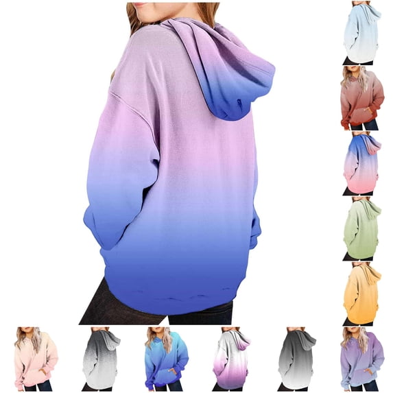 XAOFW Cute Hoodies For Girls Long Sleeve Gradient Hooded Sweatshirts Oversized Pullover Hoodies For Kids With Pocket Breathable Top 5-6 Years