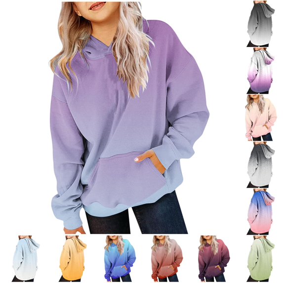 XAOFW Cute Hoodies For Girls Long Sleeve Gradient Hooded Sweatshirts Oversized Pullover Hoodies For Kids With Pocket Trendy Top 5-6 Years