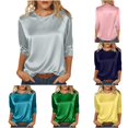 thumbnail image 1 of XAOFW Elegant Solid Color Short Sleeve T Shirt For Women Lightweight Satin Knit Tees With Crew Neck For Summer Trendy Top XL, 1 of 9