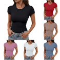 thumbnail image 1 of XAOFW Fashion Casual Slim Fit Short Sleeve Crew Neck T Shirt For Women Basic Stretchy Daily Wear Tees For Ladies Trendy Tops L, 1 of 4