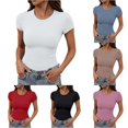 thumbnail image 1 of XAOFW Fashion Casual Slim Fit Short Sleeve Crew Neck T Shirt For Women Basic Stretchy Daily Wear Tees For Ladies Versatile Tops M, 1 of 4