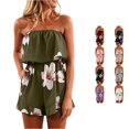 thumbnail image 1 of XAOFW Floral Print Strapless Ruffle Tube Jumpsuits For Women Sleeveless Elastic Drawstring Waist Pocket Casual Summer Beach Short Jumpsuit Stylish Tops L, 1 of 5