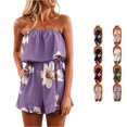 thumbnail image 1 of XAOFW Floral Print Strapless Ruffle Tube Jumpsuits For Women Sleeveless Elastic Drawstring Waist Pocket Casual Summer Beach Short Jumpsuit Trendy Tops XXXXXL, 1 of 5