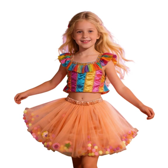XAOFW Girl Skirt Carnival Ballerina Tutu With Colorful Pom Poms Carnival Party Dance Performance Soft Breathable Party Skirts