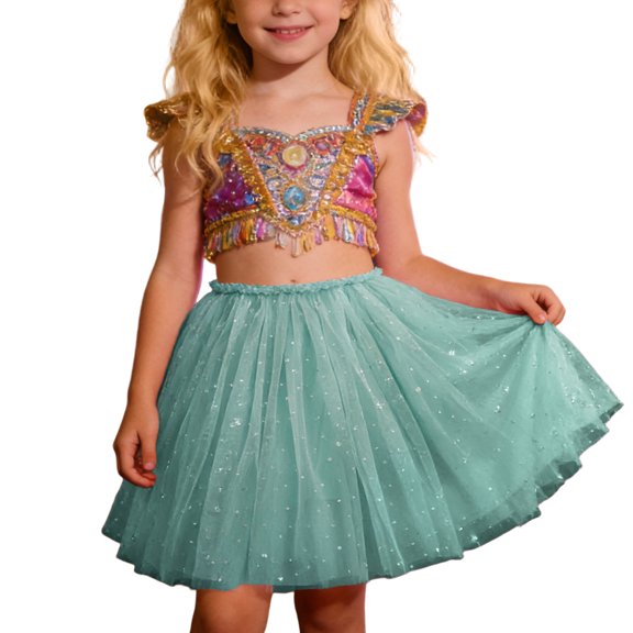 XAOFW Girl Skirt Carnival Kids Dance Party Sparkly Sequin Mesh Ballet A Line Comfortable Stylish Outdoor Activities Skirts