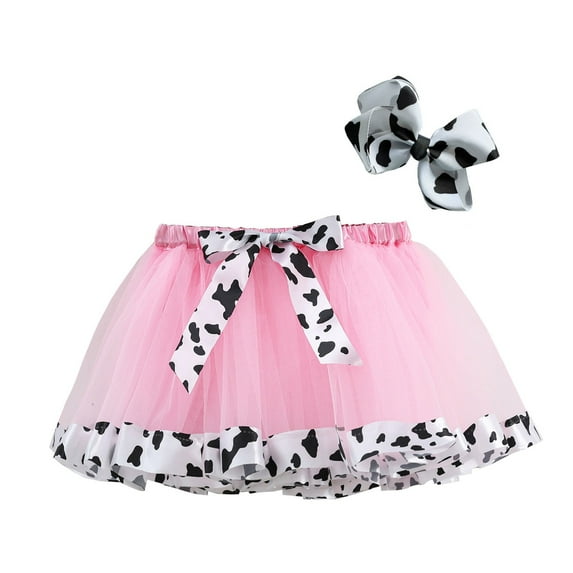 XAOFW Girl Skirt Carnival Tutu With Cow Print Bowknot Party Layered Flared Mini Toddler Kids Comfortable Stylish Outdoor Activities Skirts