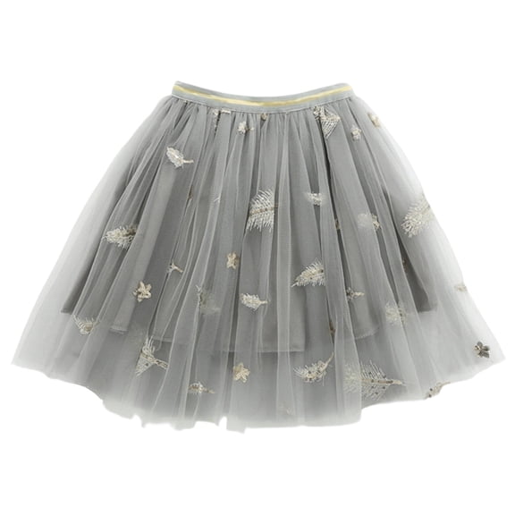 XAOFW Girl Skirt Kids Dance Party Floral Feather Embroider Sequin Ballet A Line Soft Breathable Party Skirts