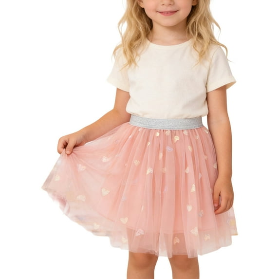 XAOFW Girl Skirt Valentine Kids Dance Party Heart Print Sequin Ballet A Line Comfortable Stylish Outdoor Activities Skirts