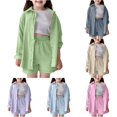 thumbnail image 1 of XAOFW Girl's Casual Summer Outfits Long Sleeve Shirts And Shorts Kids Toddler Girls Solid Color Loose Fit Sets For Daily Wear Stylish Clothes Sets 7-8 Years, 1 of 9