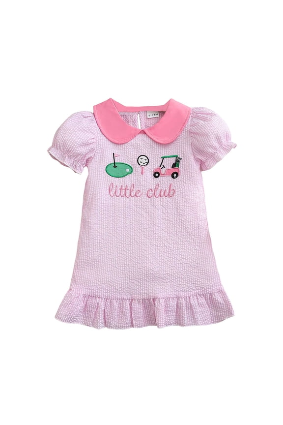 Girl's Dresses Cartoon Print Short Sleeve Lapel Ruffled Dress Dance Party Soft Loose Fit Sundress