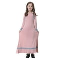 thumbnail image 1 of XAOFW Girl's Dresses Classic Solid Color Long Sleeve Crewneck Dress Evening Party Soft Loose Fit, 1 of 7