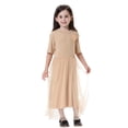 thumbnail image 1 of XAOFW Girl's Dresses Classic Solid Color Round Neck Short Sleeve Midi Dress Club Party Elegant Breathable Sundress, 1 of 2