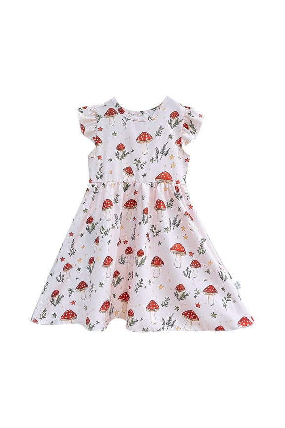 Girl's Dresses Fly Sleeve Crewneck Kids Floral Print Casual Tank Dress Party Night Comfortable Stylish Children