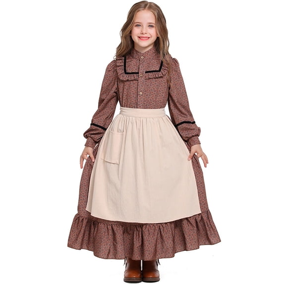 XAOFW Girl's Dresses Long Sleeve Crewneck Dress Floral Print Daily Wear Casual Kids Maxi Dress Club Party Stylish Comfortable Children Sundress