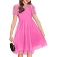 thumbnail image 1 of XAOFW Girl's Dresses Puffy Short Sleeve Crewneck Daily Wear Fashion Polka Dot Dress Home Lounging Stylish Comfortable, 1 of 2