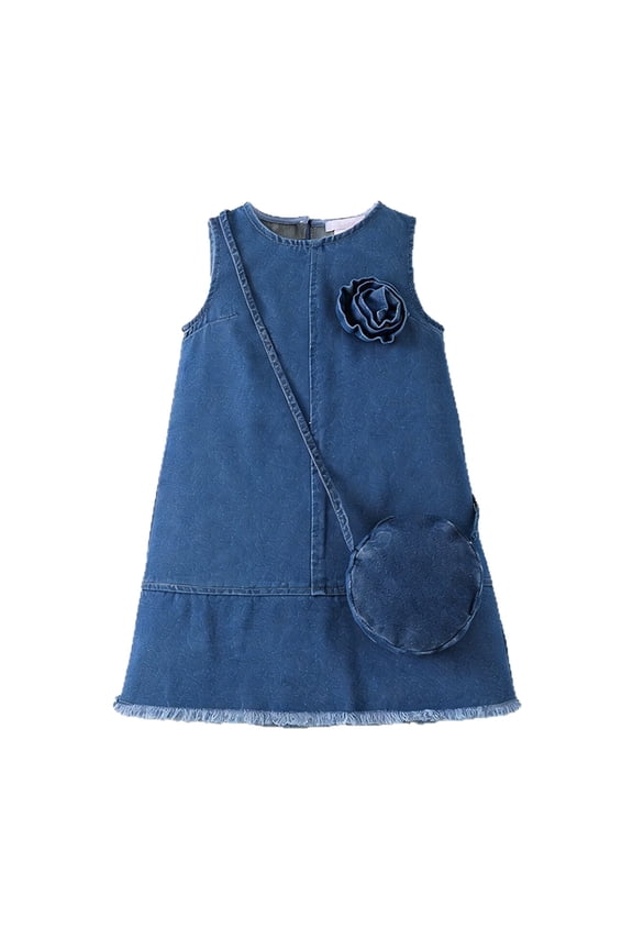 Girl's Dresses Sleeveless Floral Applique Denim Pinafore Dress Streetwear Fashionable Sundress Dinner Party Stylish Comfortable